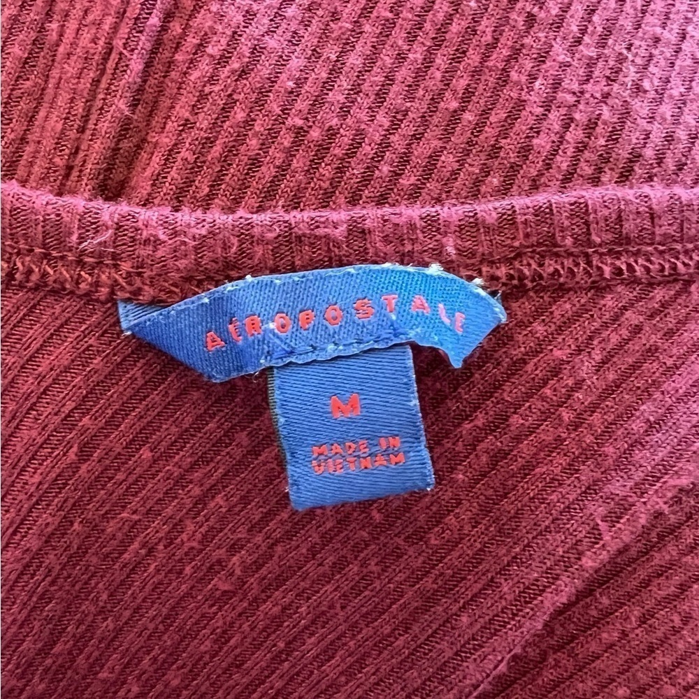 Aeropostale Burgundy Ribbed Cardigan Open Front Medium - Picture 4 of 5